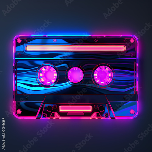 a cassette tape with purple lights