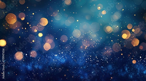 Blurred Colorful golden and blue glitter confetti for magic celebrate background