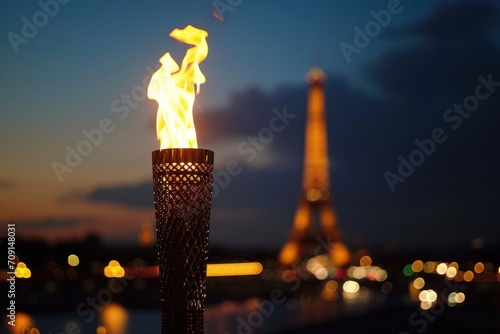 Fictional olympic games flame torch taking place 2024 in france. photo