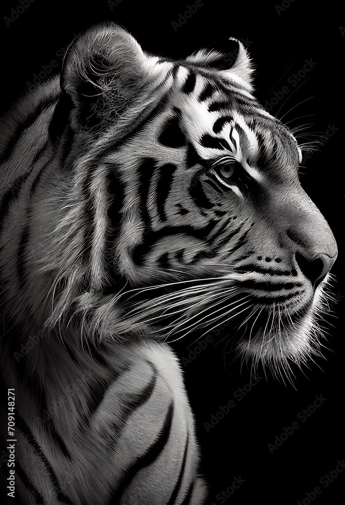 Obraz premium portrait white tiger on black background