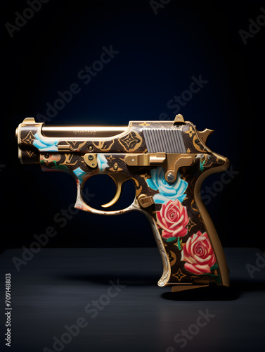 a gun with flowers on it