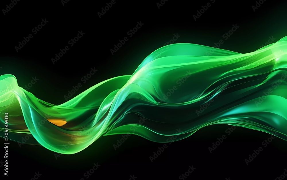 Fototapeta premium 3d rendering. Abstract twisted brush strokes glow with light green neon light. generative ai
