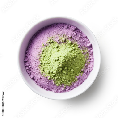 purple matcha powder in a white bowl with transparent background created with Generative Ai