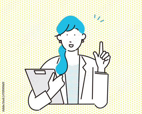 患者にアドバイスする女医ー人差し指ー上半身ーシンプルベクターイラスト素材