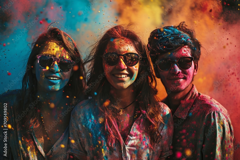 portrait of friends at a holi party portrait of friends at a holi party