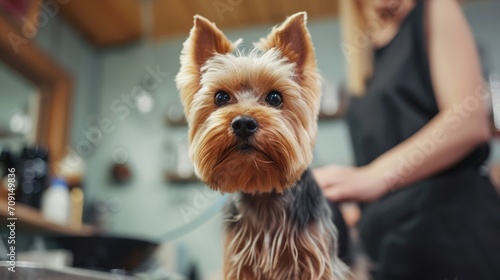 Adorable Yorkshire Terrier Getting Groomed at Pet Salon