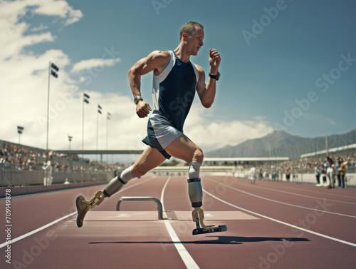 running male athlete with prosthetics