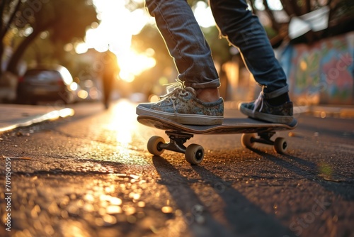 Golden Hour Skateboarding in Urban Setting