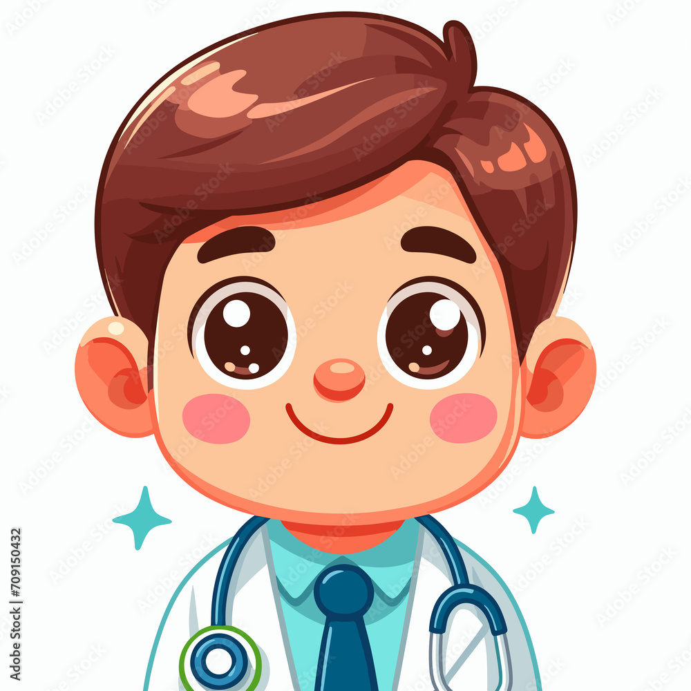 Cartoon character doctor on white background with stethoscope, flat colors Cartoon character doctor on white background with stethoscope, flat colors