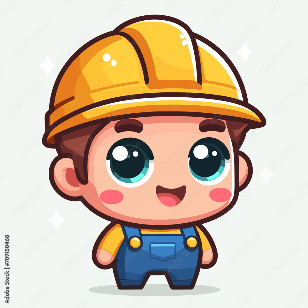 Cartoon character construction worker on white background, flat colors Cartoon character construction worker on white background, flat colors