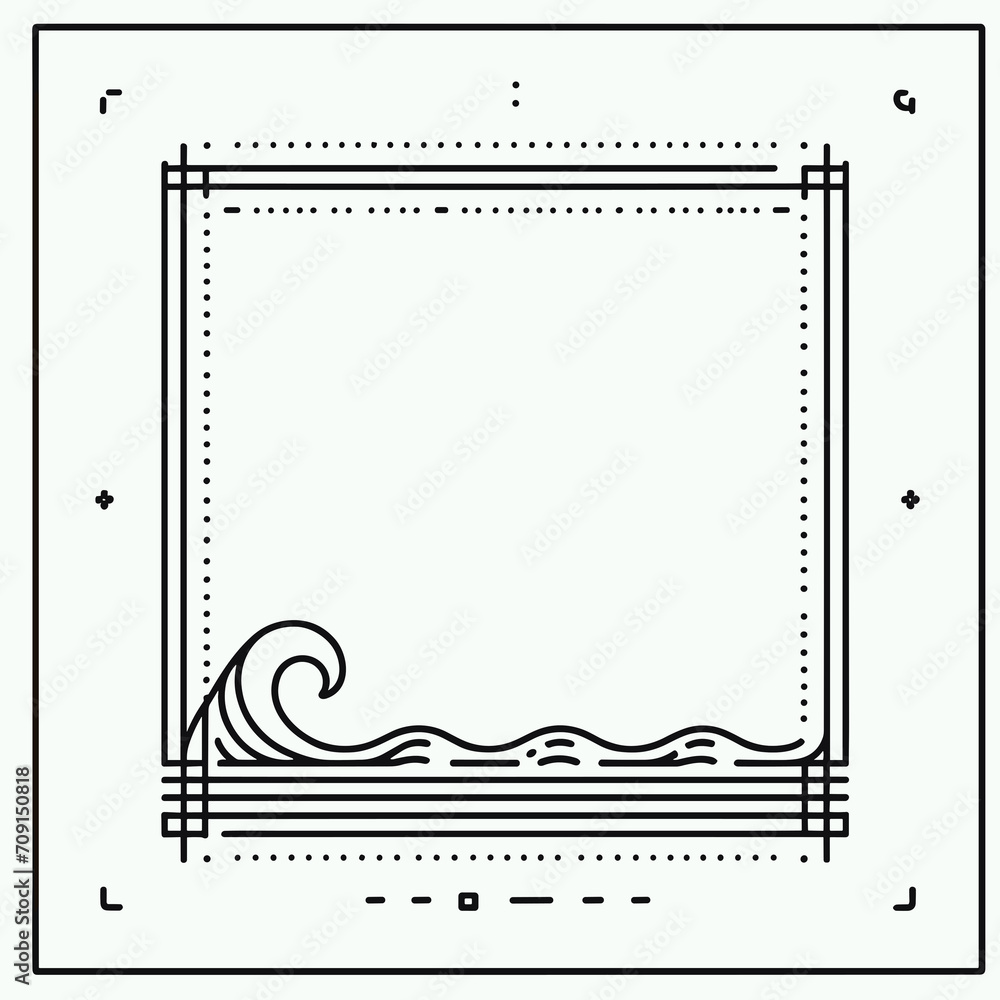 Frame with a curved wave, simple and stylish frame for a card or invitation, flat colors