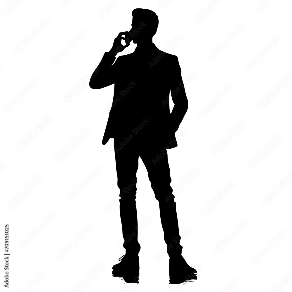 Silhouette of a man talking on the phone, in vector illustration style on white background Silhouette of a man talking on the phone, in vector illustration style on white background