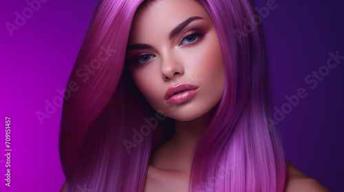 a woman with long purple hair