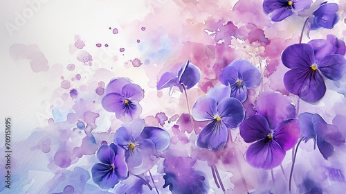 Violets background   Represent faithfulness  modesty  and virtue  valentine theme  watercolor  big copy space.