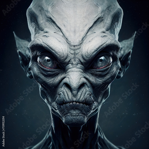 portrait of a gray alien, fantasy illustration