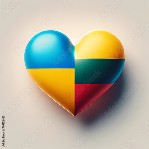 Combining the flags of Ukraine and Lithuania in the shape of a heart, symbolizing friendship and solidarity between the two nations.