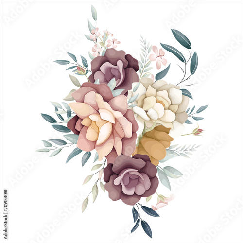 set of flower arrangements flower and leaves floral illustration for wedding card