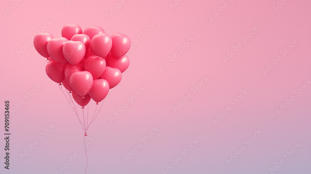 The background is pink in color and there are floating heart balloons