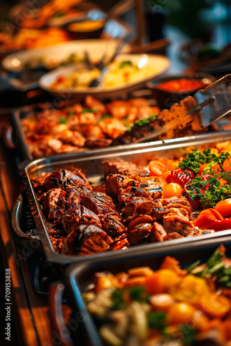 buffet with different food. Selective focus. photo