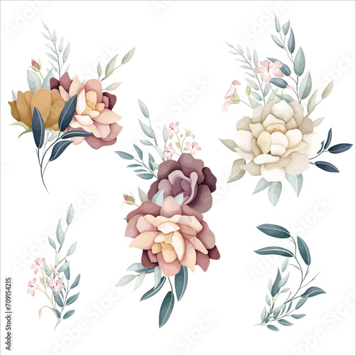 set of flower arrangements flower and leaves floral illustration for wedding card