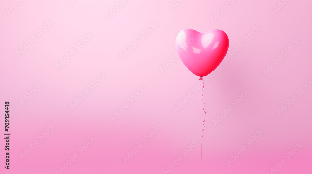 Valentines day background banner. The background is pink in color and there is one floating heart balloon