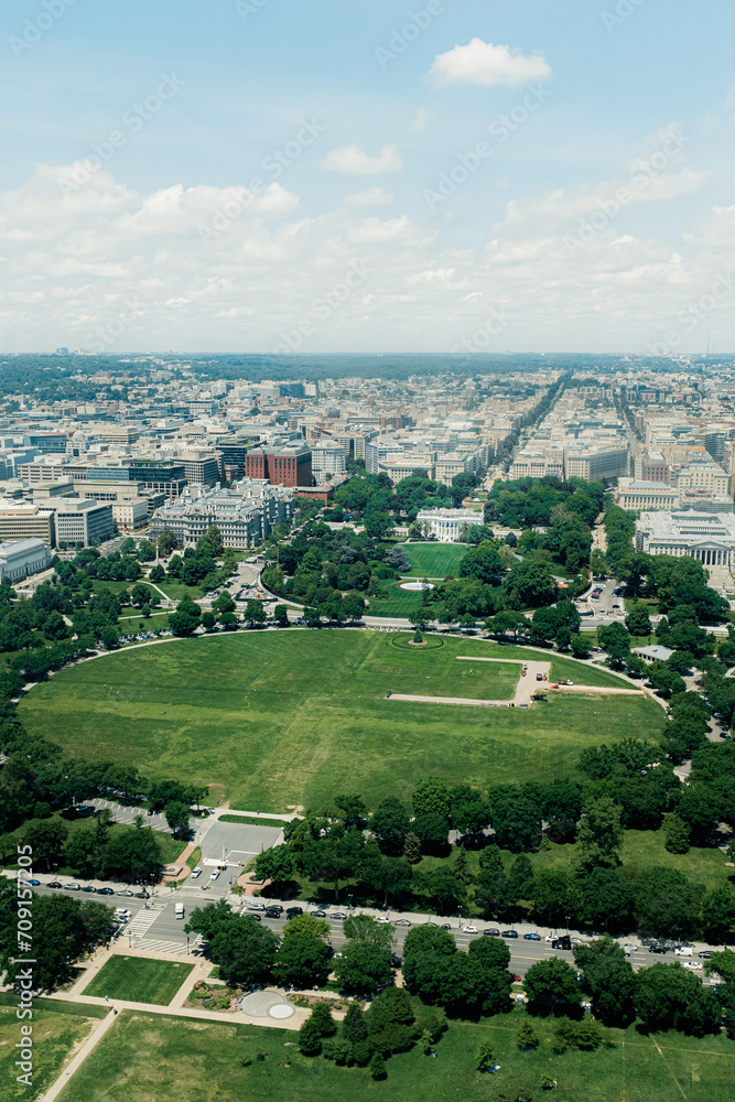 High angle view of Washington D.C. featuring the White House.