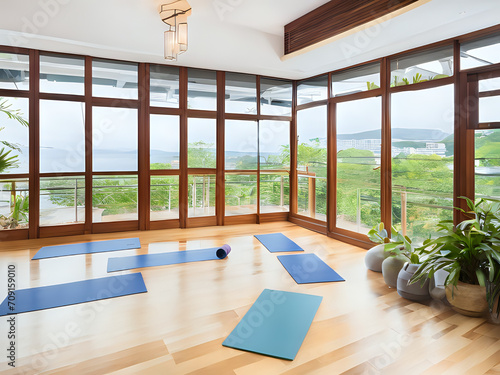 Une salle pour pratiquer des exercices et le yoga et méditation. photo