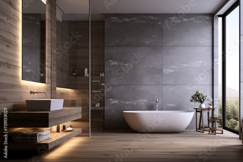 A modern bathroom with a bathtub  minimalistic interior design
