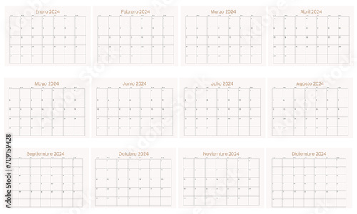 calendario 2024 mensual, grilla cada mes photo