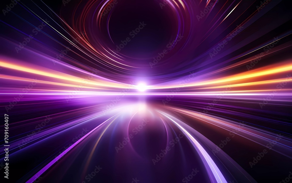 Abstract technology futuristic neon circle shining silver, gold and purple light lines with speed motion blur effect on background. generative ai Abstract technology futuristic neon circle shining silver, gold and purple light lines with speed motion blur effect on background. generative ai