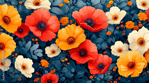 Retro seamless pattern with flowers  background wallpaper