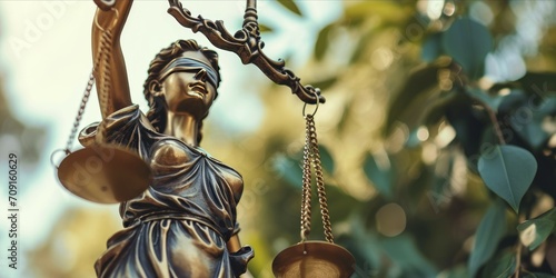 Statue of justice with scales of justice. Law and justice concept. photo