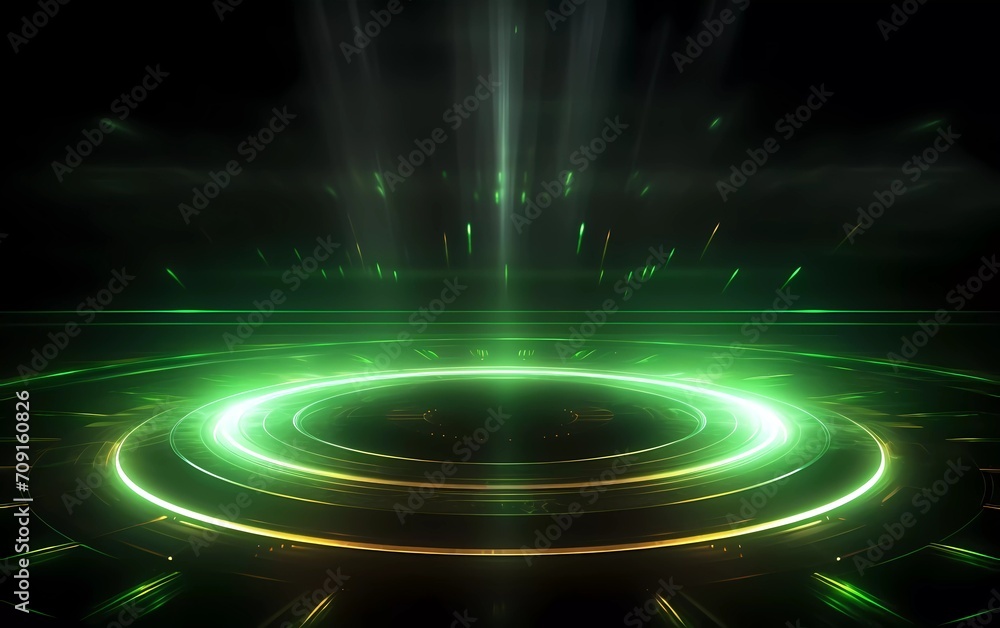 Abstract technology futuristic neon circle glowing silver and light green light lines with speed motion blur effect on background. generative ai Abstract technology futuristic neon circle glowing silver and light green light lines with speed motion blur effect on background. generative ai