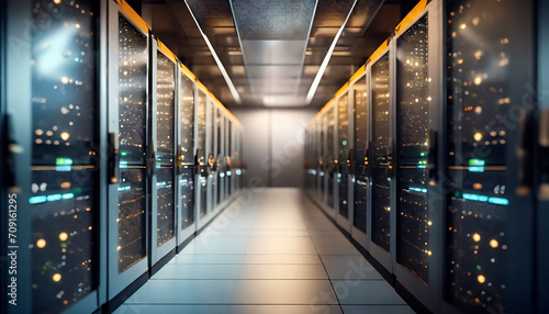 server room data center with rows of server racks for digital data storage photo