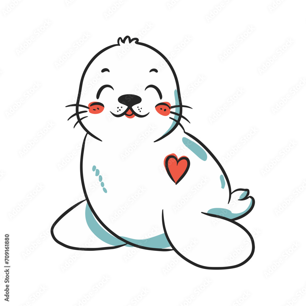a lovely seal, a graphic for lovers, white, black and red a lovely seal, a graphic for lovers, white, black and red