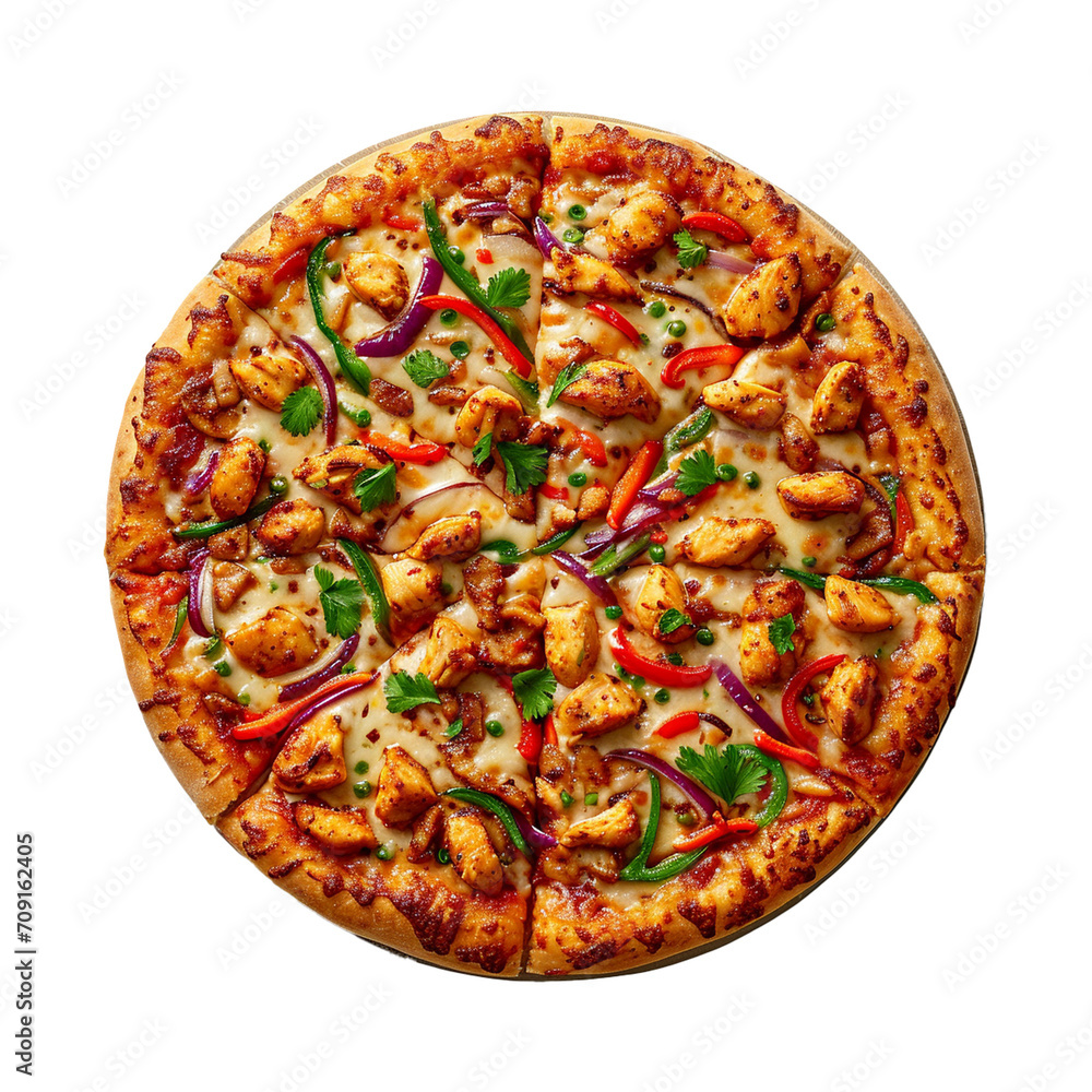 Chicken cheese fajita pizza on transparent background