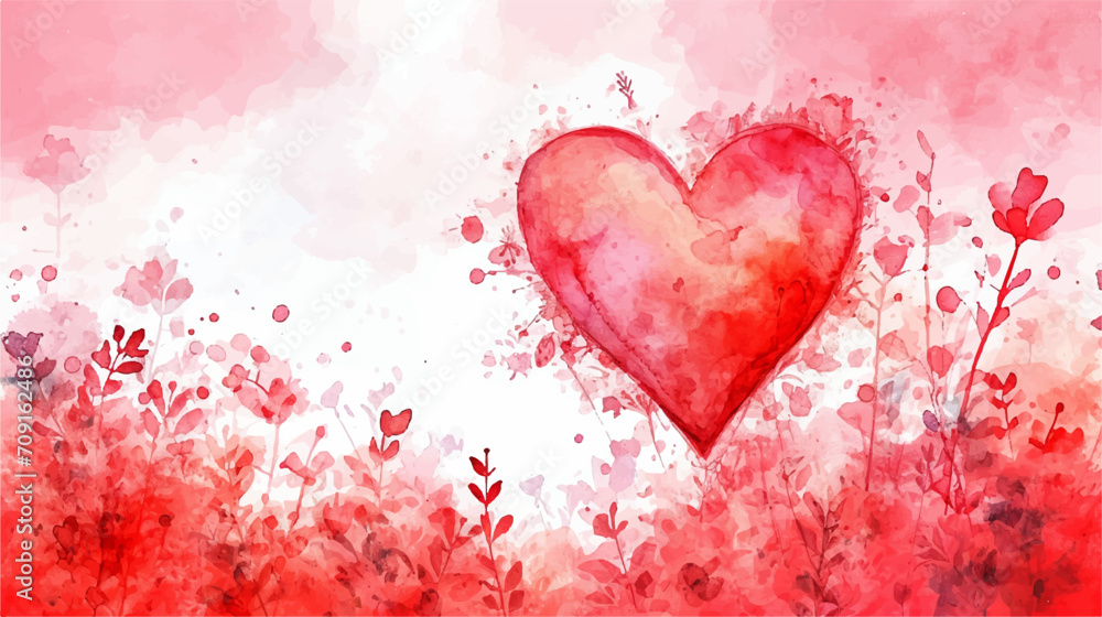alentine's Day watercolor background with hearts and flowers.