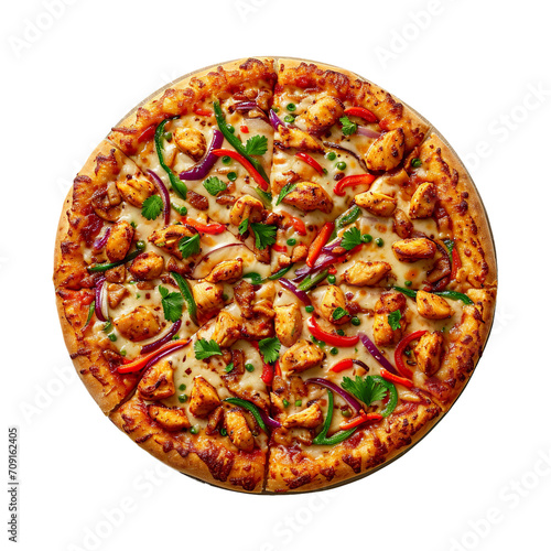 Chicken cheese fajita pizza on transparent background