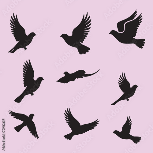 Dove bird set black silhouette vector Clip art