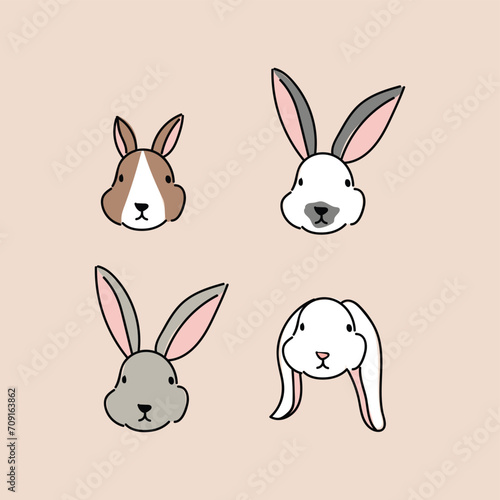 easter bunny rabbit faces illustration pack vector design