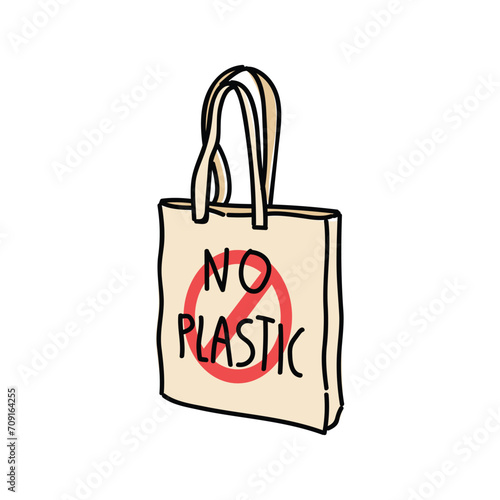 cloth eco bags blank or cotton yarn cloth bags, empty bags and no plastic symbol isolated on white, fabric cloth eco bag empty template for campaign to use bags to reduce waste plastic