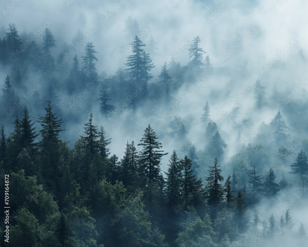 Fototapeta premium Misty Enchantment: Textured Organic Forest Landscapes with Mountain Vistas - Atmospheric Art Collection