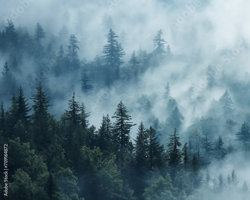 Misty Enchantment  Textured Organic Forest Landscapes with Mountain Vistas - Atmospheric Art Collection