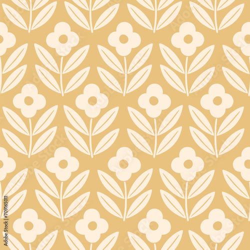 Hand drawn decorative doodle flowers seamless pattern, silhouette scandinavian simple flower texture