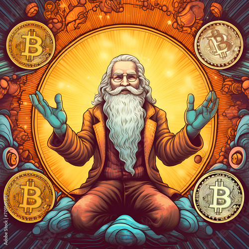 Bitcoin father, Father of bitcoin, Satoshi, Cryptocurrency boom, crypto vault, vault of bitcoin, bitcoin god illustration
