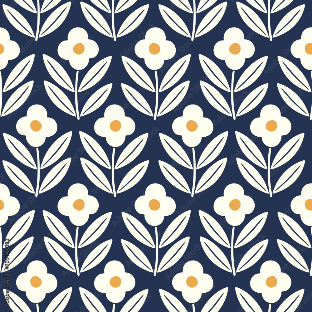 Hand drawn decorative doodle flowers seamless pattern, silhouette scandinavian simple flower texture Hand drawn decorative doodle flowers seamless pattern, silhouette scandinavian simple flower texture