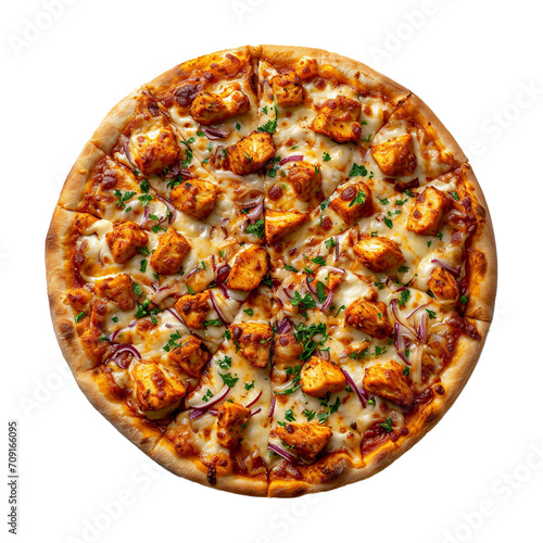 Cheese chicken tikka pizza isolated on transparent background