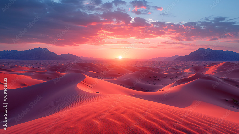 Beautiful desert dunes landscape at sunset