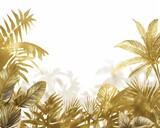 Golden Jungle Motif: Elegant White and Gold Tropical Wallpaper Design