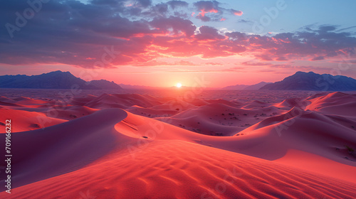 Beautiful desert dunes landscape at sunset